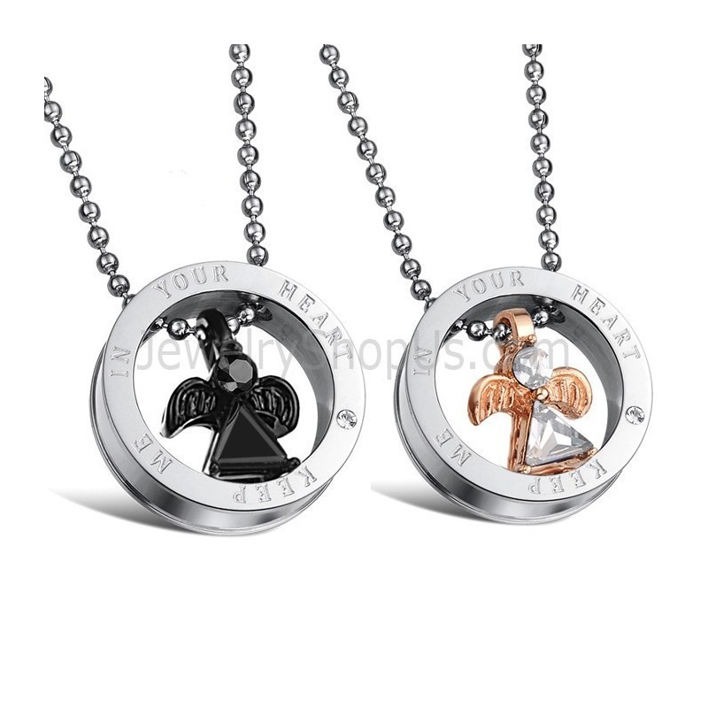 Colgantes De Titanio En Ángulo Para Amantes, En Oro Rosa Y Negro, Con Diamantes De Imitación Y Cadenas Sueltas Gx627 Colgantes De Titanio En Ángulo Para Amantes, En Oro Rosa Y Negro, Con Diamantes De Imitación Y Cadenas Sueltas Gx627