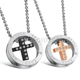 Colgantes De Titanio Con Cruz De Oro Rosa Y Negro, Con Diamantes De Imitación Y Cadena C681