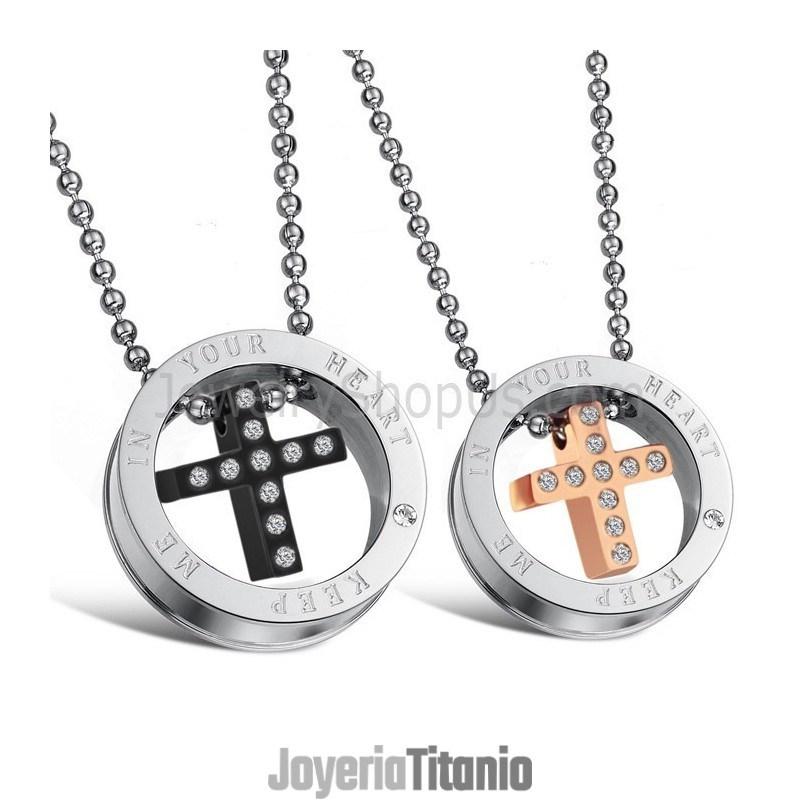 Colgantes De Titanio Con Cruz De Oro Rosa Y Negro, Con Diamantes De Imitación Y Cadena C681