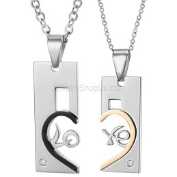 Colgantes De Titanio En Forma De Corazón "Love" En Oro Rosa Y Negro Con Diamantes De Imitación Y Cadena C539