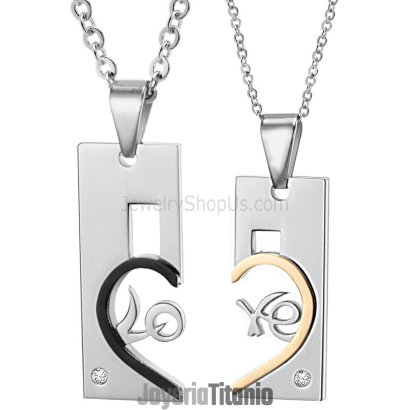 Colgantes De Titanio En Forma De Corazón "Love" En Oro Rosa Y Negro Con Diamantes De Imitación Y Cadena C539 Colgantes De Titanio En Forma De Corazón "Love" En Oro Rosa Y Negro Con Diamantes De Imitación Y Cadena C539