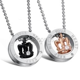 Colgantes De Titanio Con Coronas Reales De Oro Rosa Y Negro "Guarda Mi Corazón" Para Enamorados, Con Diamantes De Imitación Y Ca
