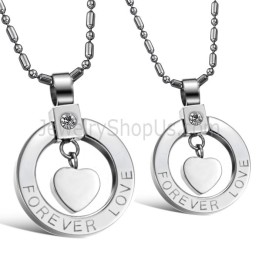 Colgantes De Corazón "Amor Eterno" De Titanio Y Plata Con Diamantes De Imitación Y Cadena C415