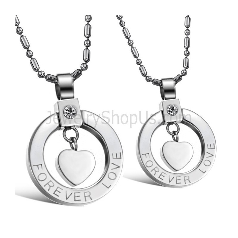 Colgantes De Corazón "Amor Eterno" De Titanio Y Plata Con Diamantes De Imitación Y Cadena C415 Colgantes De Corazón "Amor Eterno" De Titanio Y Plata Con Diamantes De Imitación Y Cadena C415