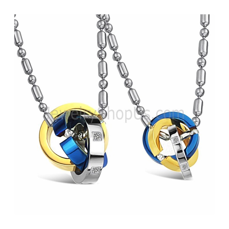 Anillos De Titanio De Tres Colores Para Amantes, Colgantes Con Diamantes De Imitación Y Cadenas C642