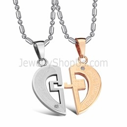 Colgantes De Corazón De Titanio, Oro Rosa Y Plata, Con Diamantes De Imitación Y Cadena C641