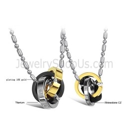 Anillos De Titanio De Tres Colores Para Amantes, Colgantes Con Diamantes Y Cadenas C642