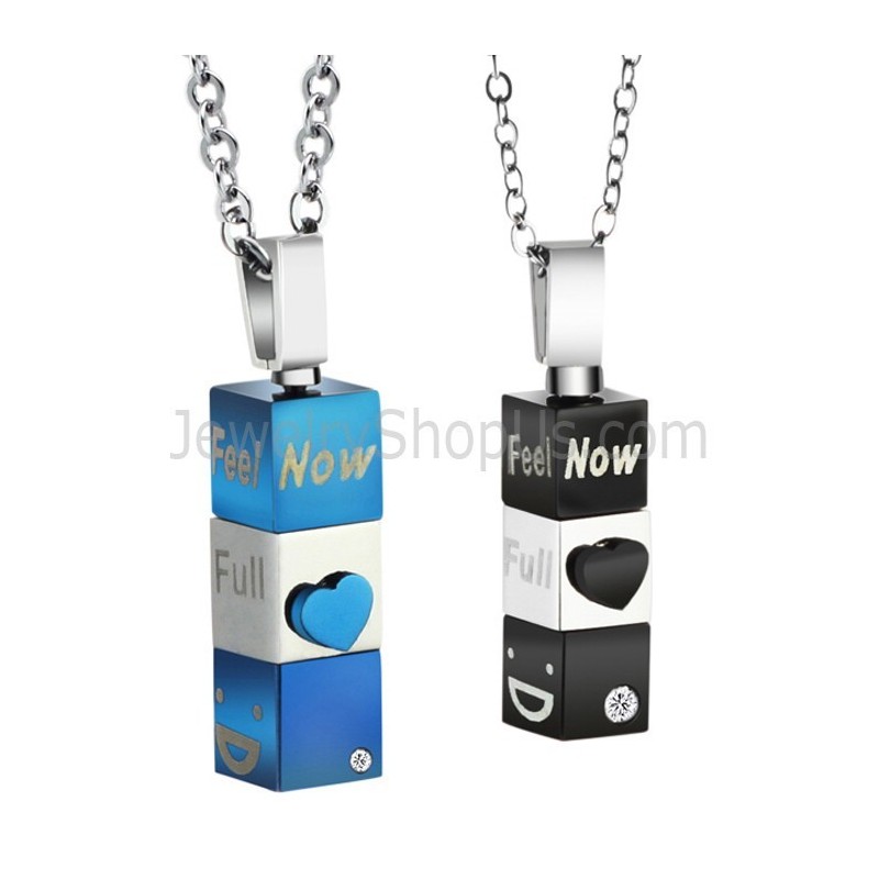 Colgantes De Titanio Con Forma De Cubo Y Corazón Para Amantes, Con Diamantes De Imitación Y Cadenas C482 Colgantes De Titanio Con Forma De Cubo Y Corazón Para Amantes, Con Diamantes De Imitación Y Cadenas C482
