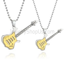 Colgantes De Titanio Dorado Para Amantes De La Guitarra Con Cadenas Gratis C343