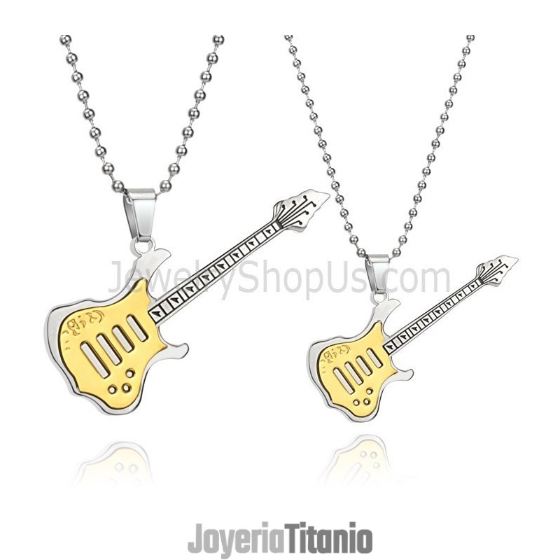 Colgantes De Titanio Dorado Para Amantes De La Guitarra Con Cadenas Gratis C343