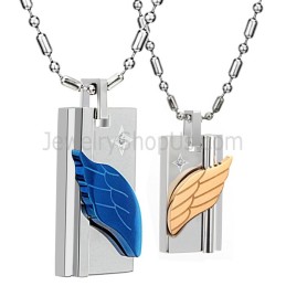 Colgantes De Extremidades De Ángel En Titanio Azul Y Oro Rosa Con Diamantes De Imitación Y Cadenas C387