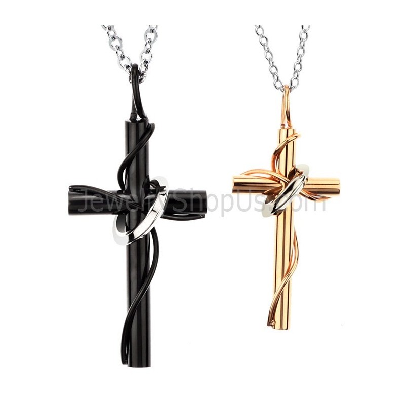 Colgantes De Titanio Con Cruz De Oro Rosa Y Negro Para Amantes, Con Cadenas Sueltas C521 Colgantes De Titanio Con Cruz De Oro Rosa Y Negro Para Amantes, Con Cadenas Sueltas C521