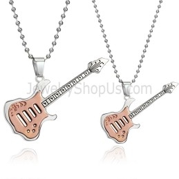 Colgantes De Titanio Y Oro Rosa Para Amantes De La Guitarra Con Cadenas Gratis C343