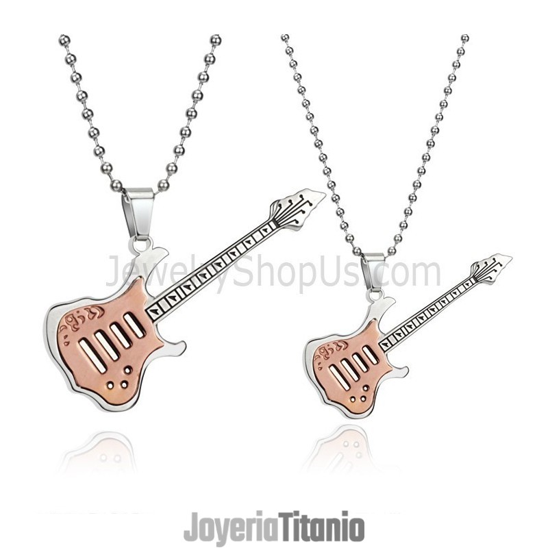 Colgantes De Titanio Y Oro Rosa Para Amantes De La Guitarra Con Cadenas Gratis C343 Colgantes De Titanio Y Oro Rosa Para Amantes De La Guitarra Con Cadenas Gratis C343