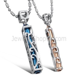Colgantes De Titanio Azul Y Oro Rosa Con Forma De Corazón Y Cadena C609