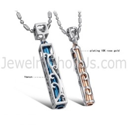 Colgantes De Titanio Azul Y Oro Rosa Con Forma De Corazón Y Cadena C609