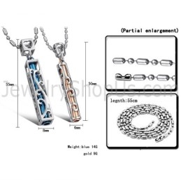 Colgantes De Titanio Azul Y Oro Rosa Con Forma De Corazón Y Cadena C609