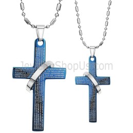 Colgantes De Titanio Con Cruz Azul Para Amantes De La Biblia Con Cadenas Gratis C287
