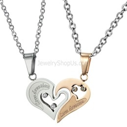 Colgantes De Corazón De Titanio, Oro Rosa Y Plata, Con Diamantes De Imitación Y Cadena C537