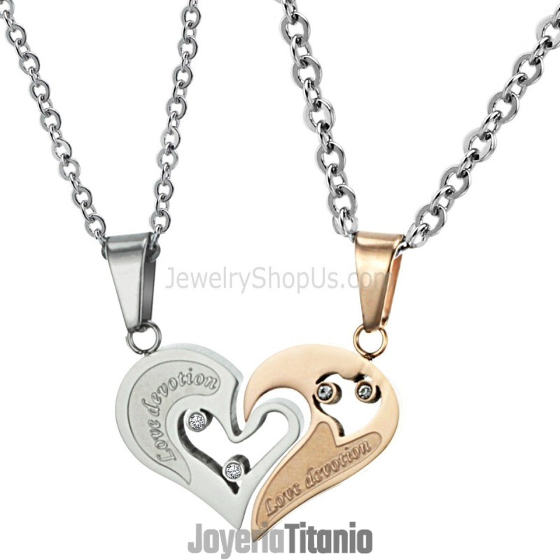 Colgantes De Corazón De Titanio, Oro Rosa Y Plata, Con Diamantes De Imitación Y Cadena C537 Colgantes De Corazón De Titanio, Oro Rosa Y Plata, Con Diamantes De Imitación Y Cadena C537