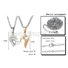 Colgantes De Corazón De Titanio, Oro Rosa Y Plata, Con Diamantes De Imitación Y Cadena C537