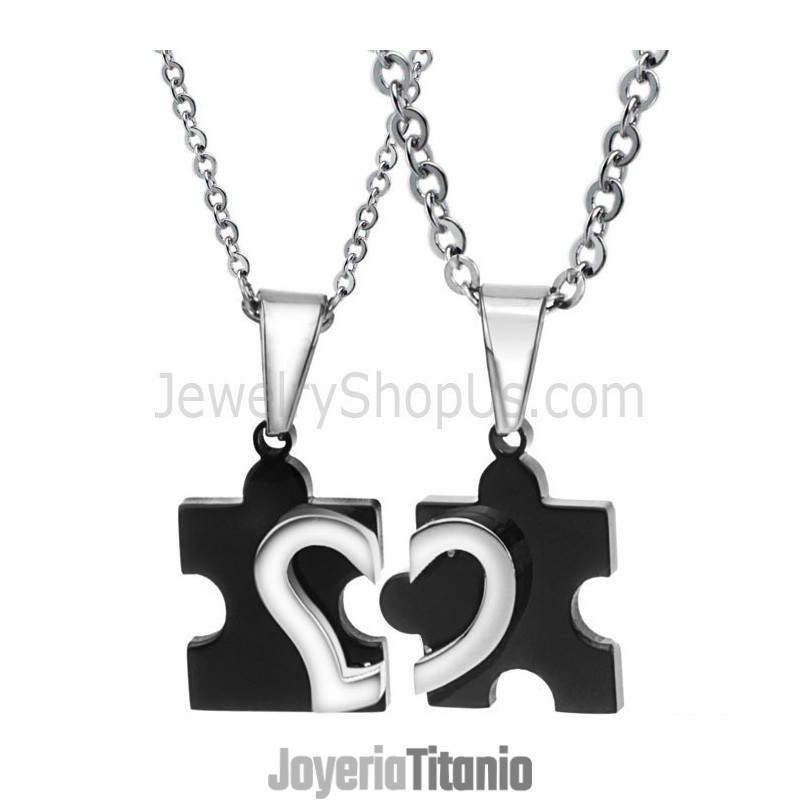Colgantes De Corazón De Titanio Negro Y Plata Con Cadenas Gratis (265)