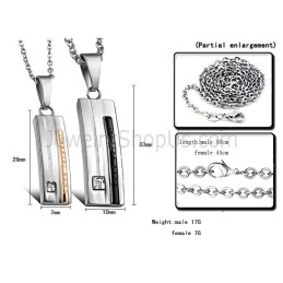 Colgantes Rectangulares De Titanio En Oro Negro Y Rosa "Love Forever" Con Diamantes De Imitación Y Cadena C567