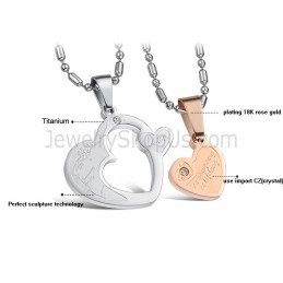 Colgantes De Corazón De Titanio, Oro Rosa Y Plata, Con Diamantes De Imitación Y Cadena C600
