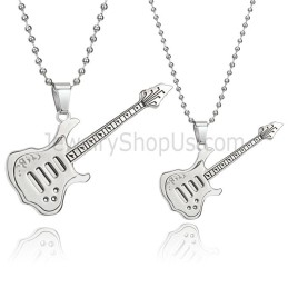 Colgantes De Titanio Y Plata Para Amantes De La Guitarra Con Cadenas Gratis C343