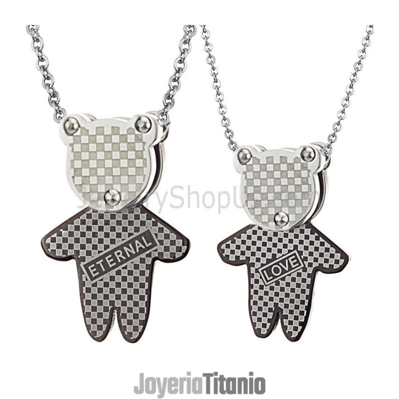 Colgantes De Oso De Titanio "Eternal & Love" Para Amantes Con Cadenas Gratis C446