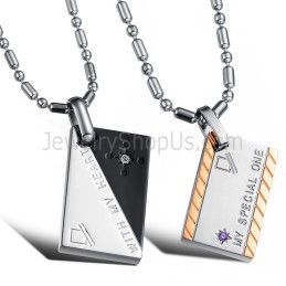 Colgante Rectangular De Titanio Y Oro Rosa Con Letras Y Cadenas Gratis, Con Diamantes De Imitación Y Cadena Gratis C726