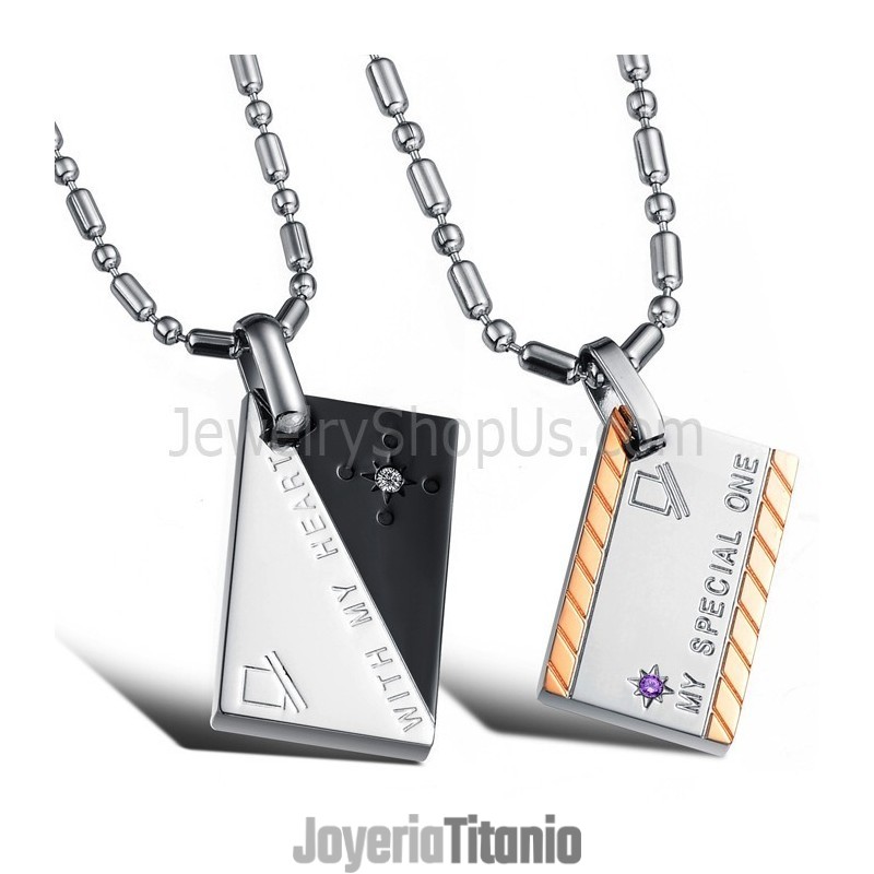 Colgante Rectangular De Titanio Y Oro Rosa Con Letras Y Cadenas Gratis, Con Diamantes De Imitación Y Cadena Gratis C726 Colgante Rectangular De Titanio Y Oro Rosa Con Letras Y Cadenas Gratis, Con Diamantes De Imitación Y Cadena Gratis C726
