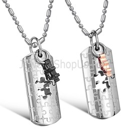 Colgantes De Titanio En Oro Rosa Y Negro Con Diseño De Rompecabezas Para Amantes, Con Cadenas Gratis C625