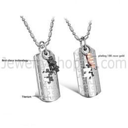 Colgantes De Titanio En Oro Rosa Y Negro Con Diseño De Rompecabezas Para Amantes, Con Cadenas Gratis C625
