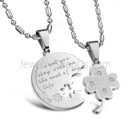 Colgantes De Trébol De Titanio Y Plata Con Diamantes De Imitación Y Cadena C599