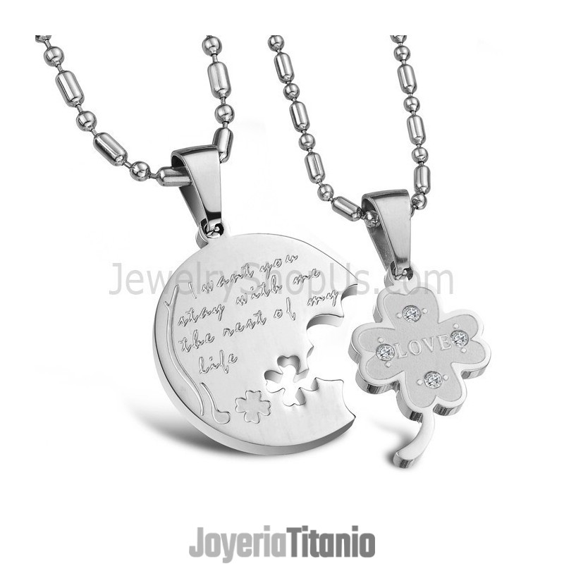 Colgantes De Trébol De Titanio Y Plata Con Diamantes De Imitación Y Cadena C599 Colgantes De Trébol De Titanio Y Plata Con Diamantes De Imitación Y Cadena C599