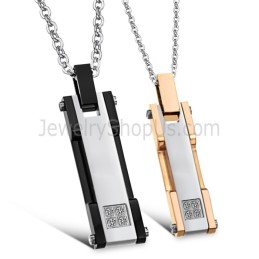 Colgantes Rectangulares De Titanio En Oro Rosa Y Negro Con Diamantes De Imitación Y Cadena C362