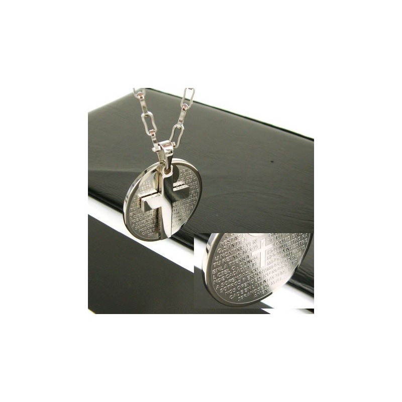 Collar Con Colgante De Acero De Titanio Y Cruz Bíblica De Dos Capas Para Hombre Collar Con Colgante De Acero De Titanio Y Cruz Bíblica De Dos Capas Para Hombre