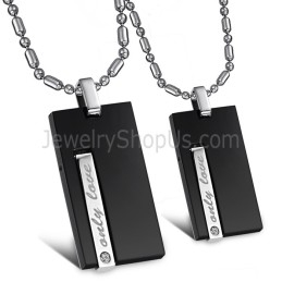 Colgantes Rectangulares De Titanio Negro "Only Love" Para Enamorados Con Diamantes De Imitación Y Cadena Gratis (220 G)