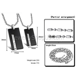 Colgantes Rectangulares De Titanio Negro "Only Love" Para Enamorados Con Diamantes De Imitación Y Cadena Gratis (220 G)