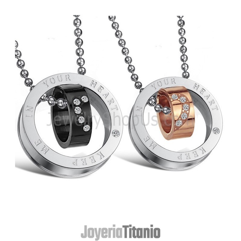 Anillos De Titanio En Oro Rosa Y Negro "Guarda Mi Corazón" Con Colgantes Para Enamorados, Diamantes De Imitación Y Cadenas C673 Anillos De Titanio En Oro Rosa Y Negro "Guarda Mi Corazón" Con Colgantes Para Enamorados, Diamantes De Imitación Y Cadenas C673