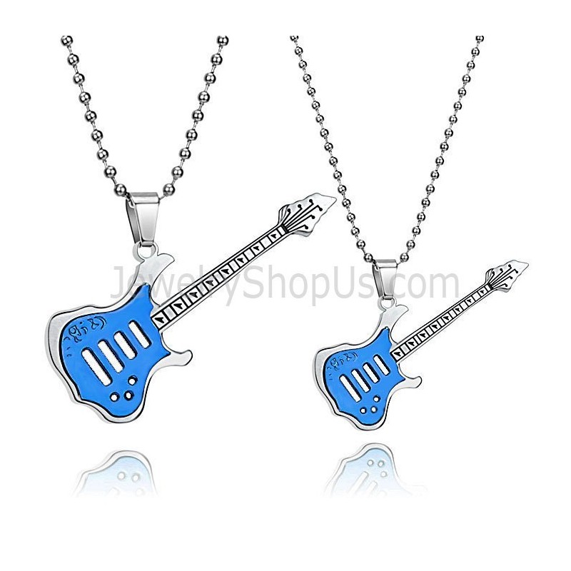Colgantes De Guitarra De Titanio Azul Con Cadenas Sueltas C343