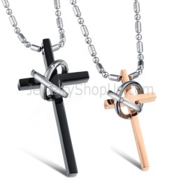 Colgantes De Titanio Con Cruz De Oro Rosa Y Negro, Con Diamantes De Imitación Y Cadena C724