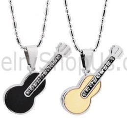 Colgantes De Titanio En Oro Rosa Y Negro Para Amantes De La Guitarra Con Diamantes De Imitación Y Cadenas Gratis (188)