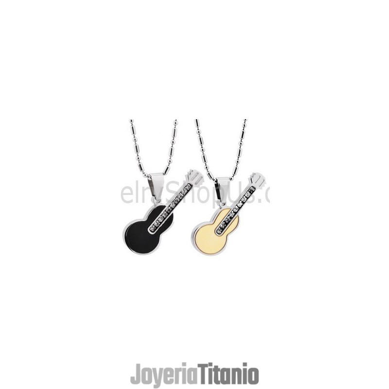 Colgantes De Titanio En Oro Rosa Y Negro Para Amantes De La Guitarra Con Diamantes De Imitación Y Cadenas Gratis (188)