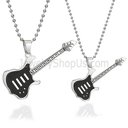 Colgantes De Titanio Negro Para Amantes De La Guitarra Con Cadenas Gratis C343