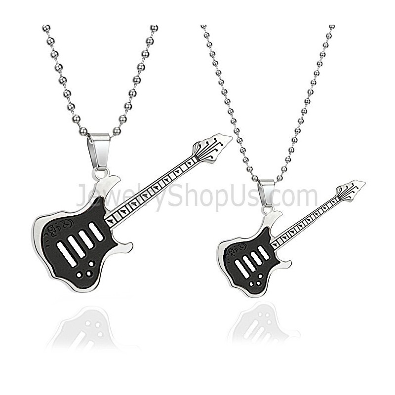 Colgantes De Titanio Negro Para Amantes De La Guitarra Con Cadenas Gratis C343