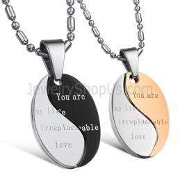 Colgantes De Titanio Negro Y Oro Rosa "Eres Mi Vida, Amor Irremplazable" Con Cadenas Gratis C628