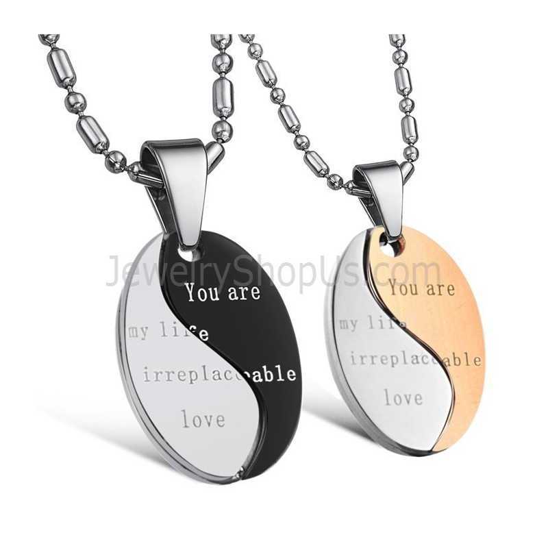 Colgantes De Titanio Negro Y Oro Rosa "Eres Mi Vida, Amor Irremplazable" Con Cadenas Gratis C628 Colgantes De Titanio Negro Y Oro Rosa "Eres Mi Vida, Amor Irremplazable" Con Cadenas Gratis C628
