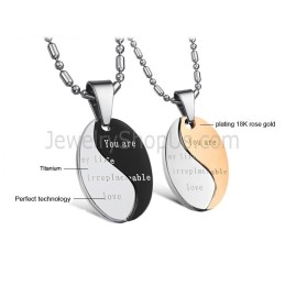 Colgantes De Titanio Negro Y Oro Rosa "Eres Mi Vida, Amor Irremplazable" Con Cadenas Gratis C628